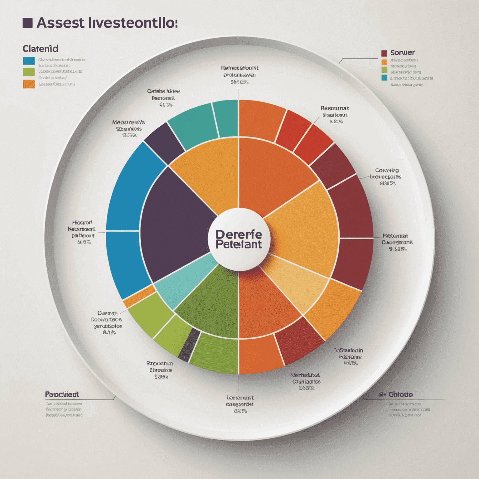 Круговая диаграмма, показывающая разнообразный инвестиционный портфель с различными классами активов